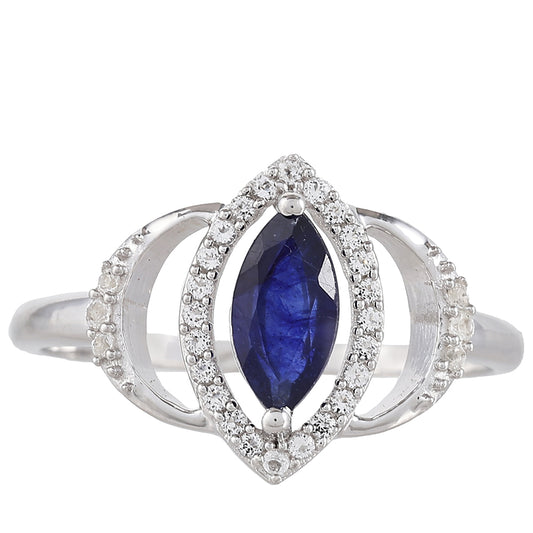 Silberring mit Thai Saphir und weißem Topas