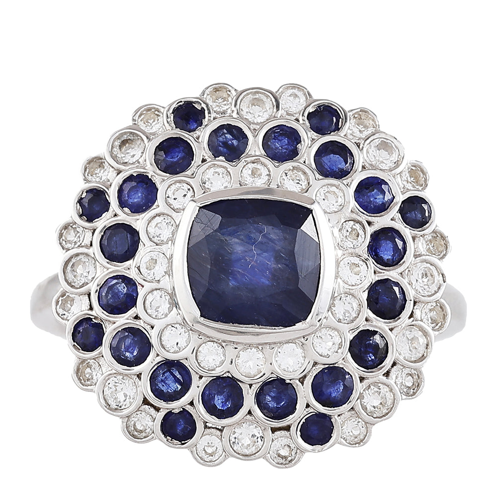 Silberring mit Thai Saphir und weißem Topas 1 