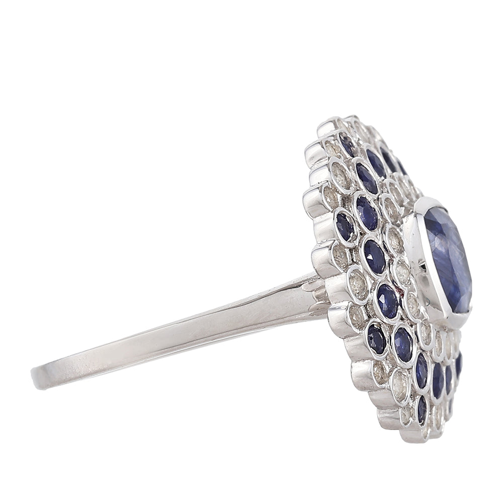 Silberring mit Thai Saphir und weißem Topas