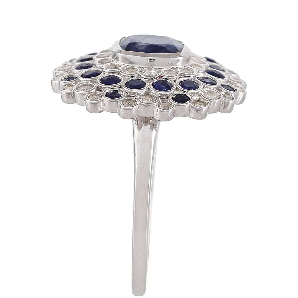 Silberring mit Thai Saphir und weißem Topas 3 