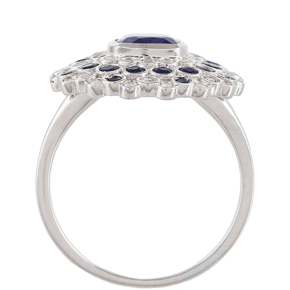 Silberring mit Thai Saphir und weißem Topas 4 