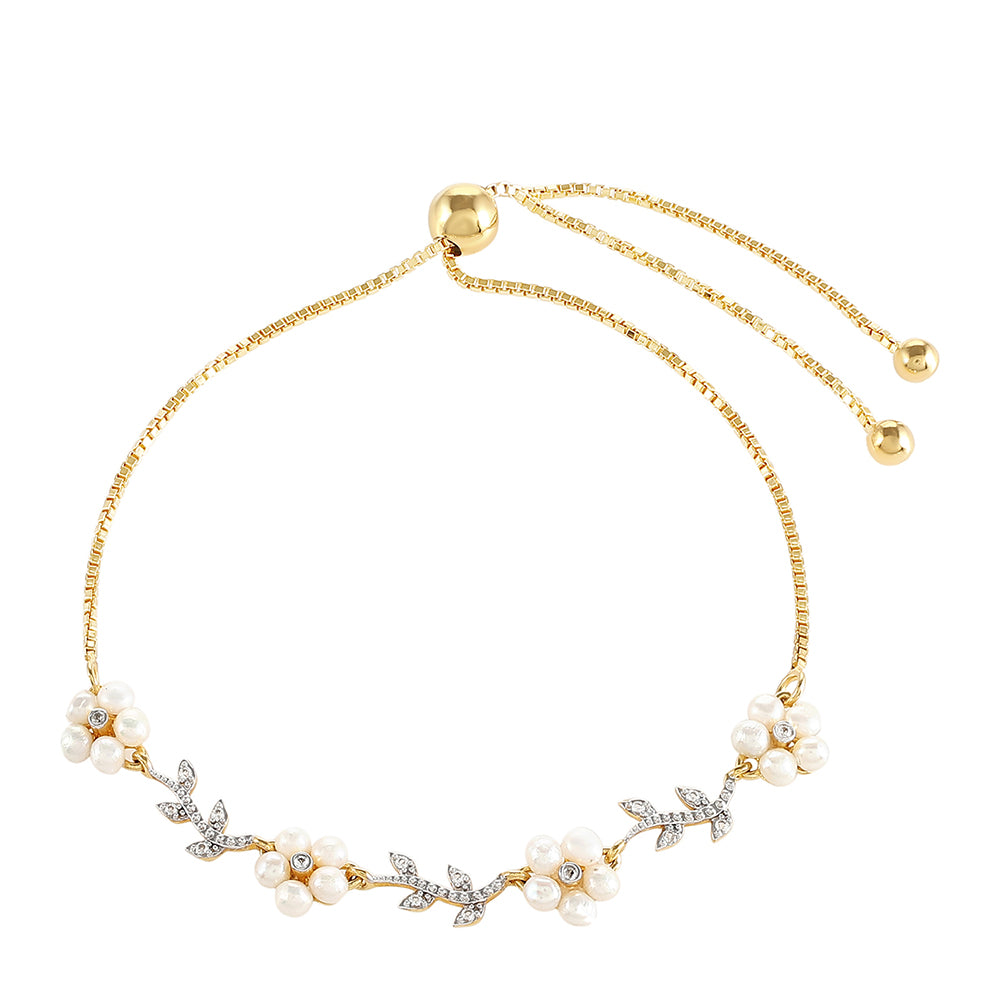 Goldplattiertes Silberarmband mit barocker Süßwasserzuchtperle und weißem Topas 1 