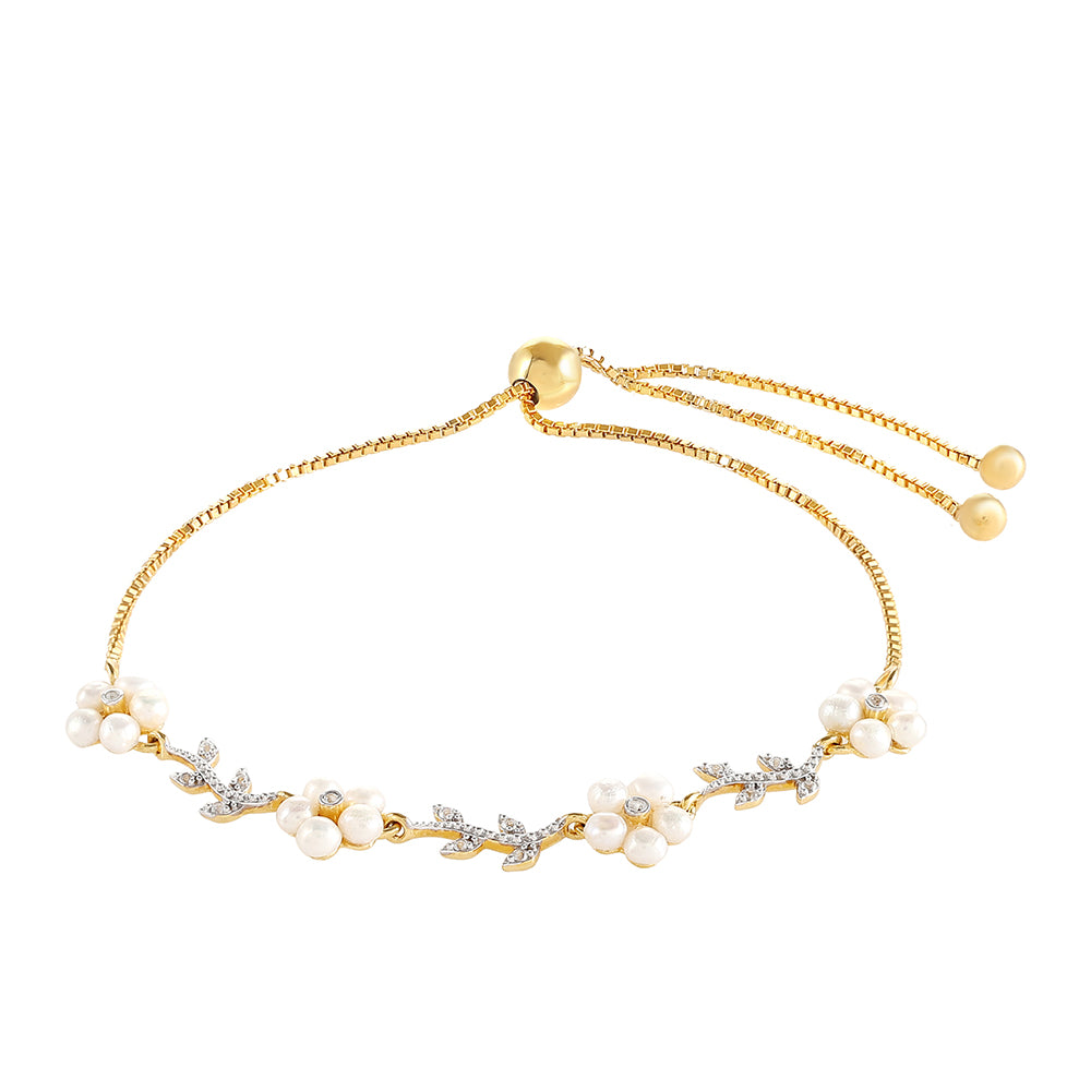 Goldplattiertes Silberarmband mit barocker Süßwasserzuchtperle und weißem Topas 2 