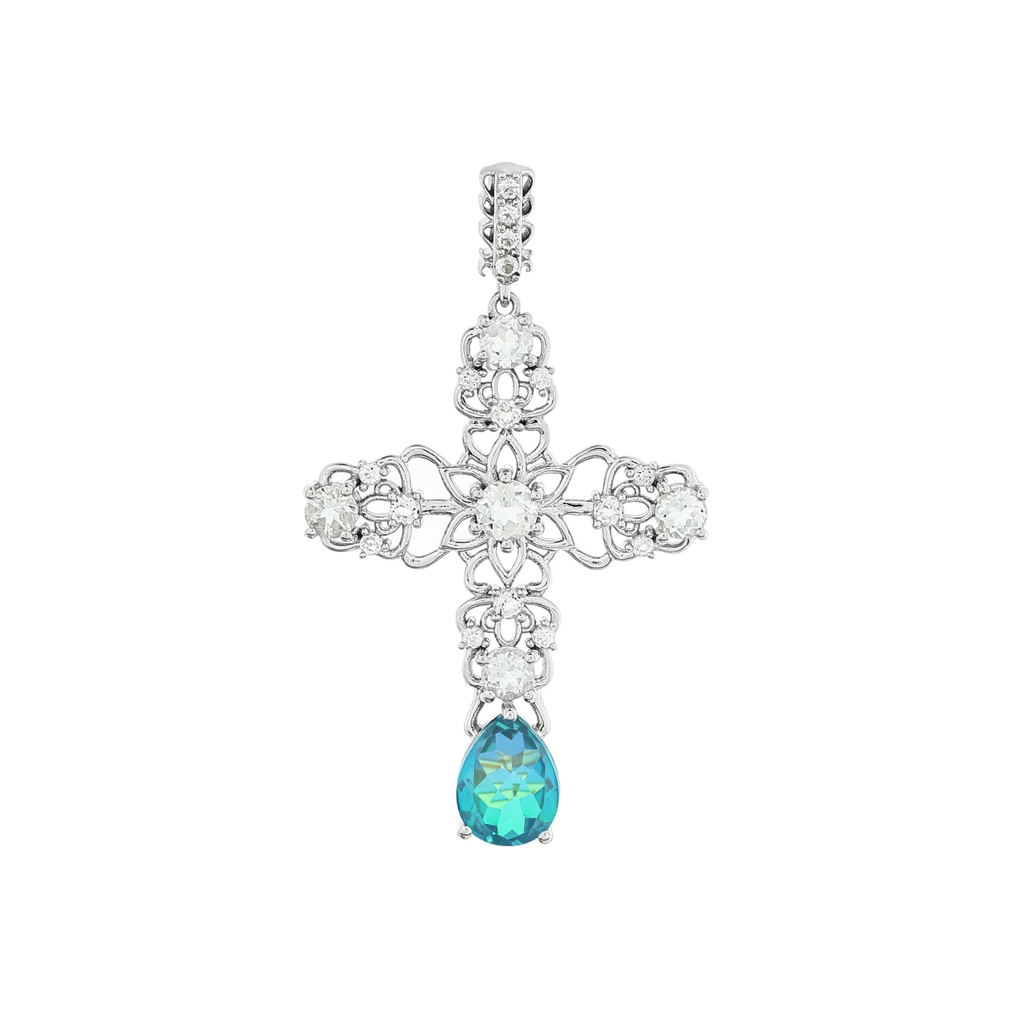 Silberanhänger mit Pfauenquarz und weißem Topas