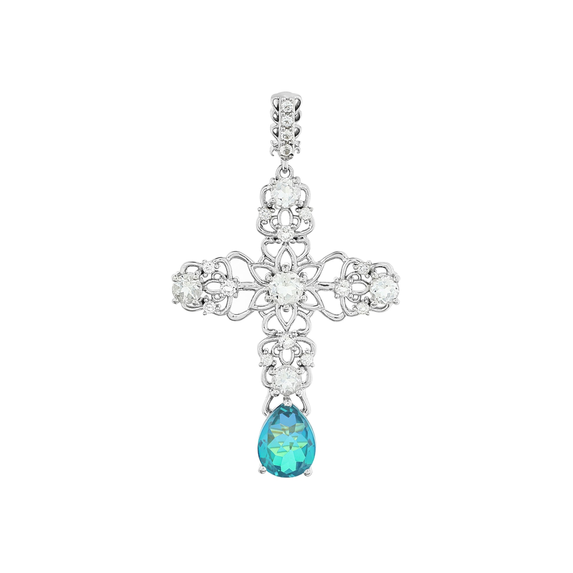 Silberanhänger mit Pfauenquarz und weißem Topas 4 