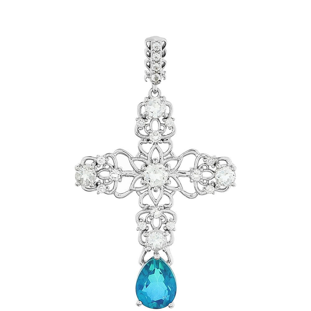 Silberanhänger mit Pfauenquarz und weißem Topas 1 