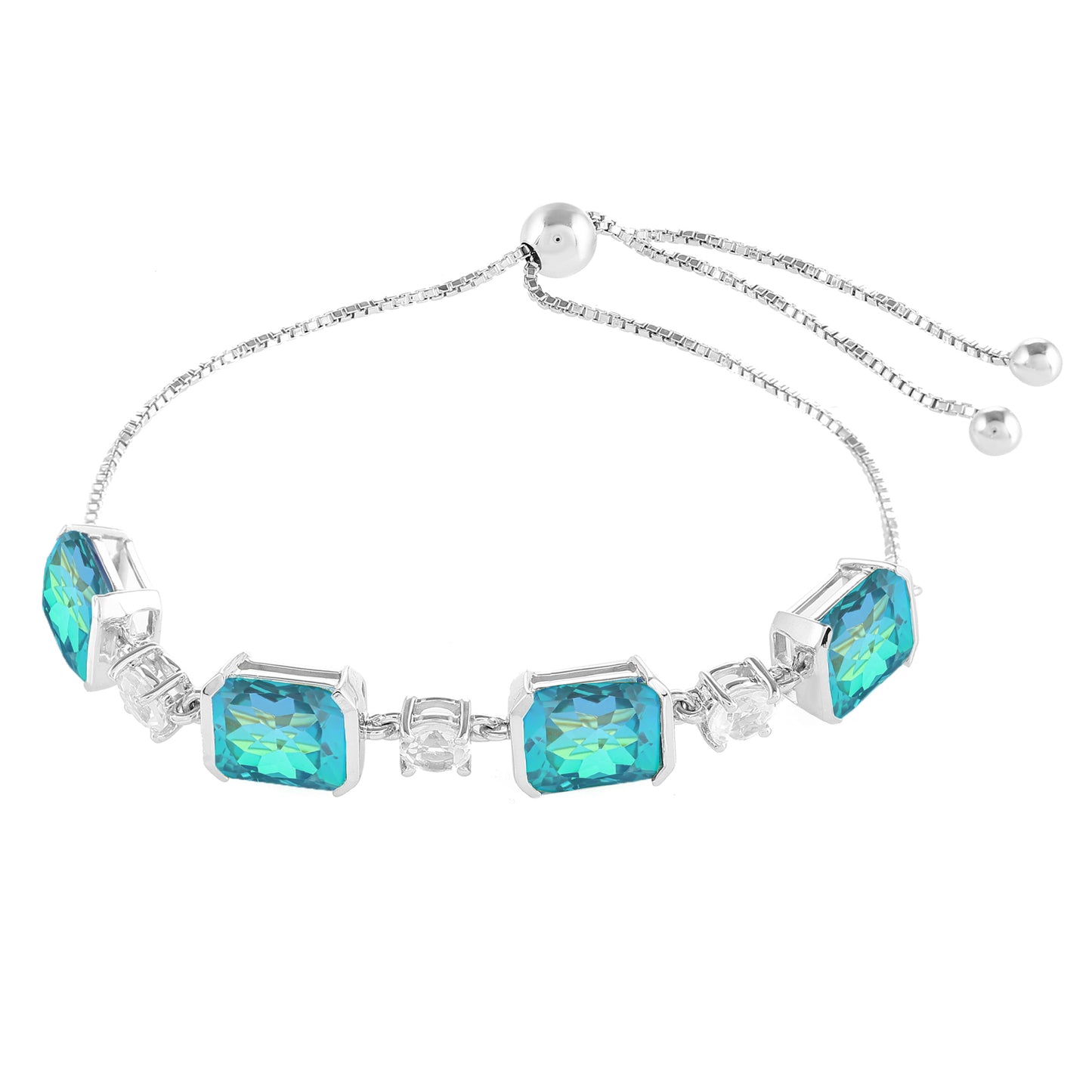 Silberarmband mit Pfauenquarz und weißem Topas