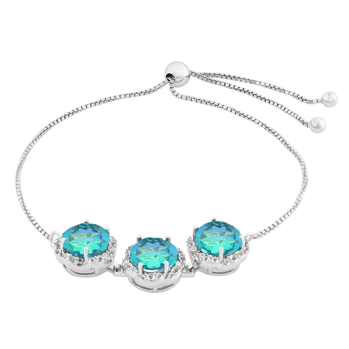 Silberarmband mit Pfauenquarz und weißem Topas