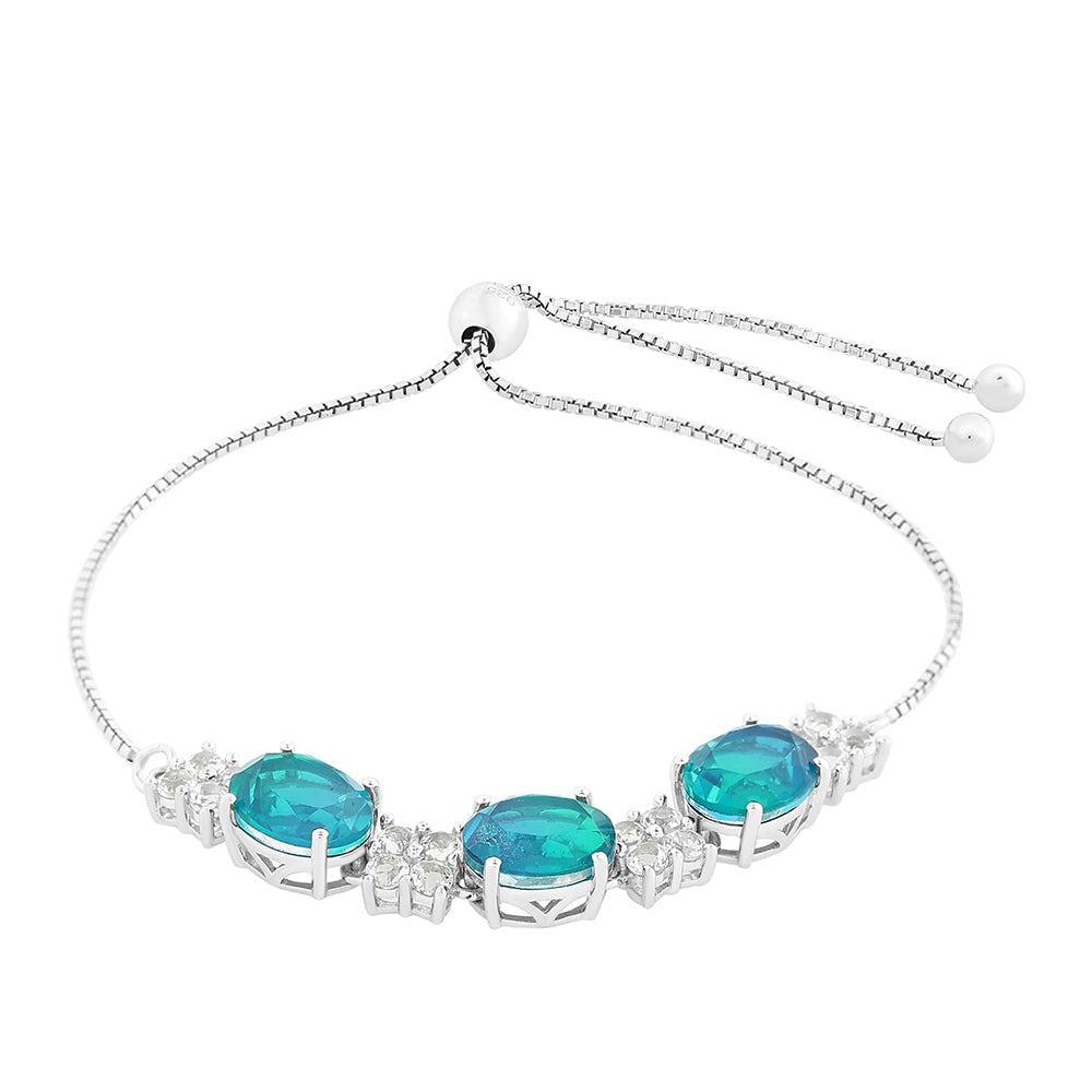 Silberarmband mit Pfauenquarz und weißem Topas