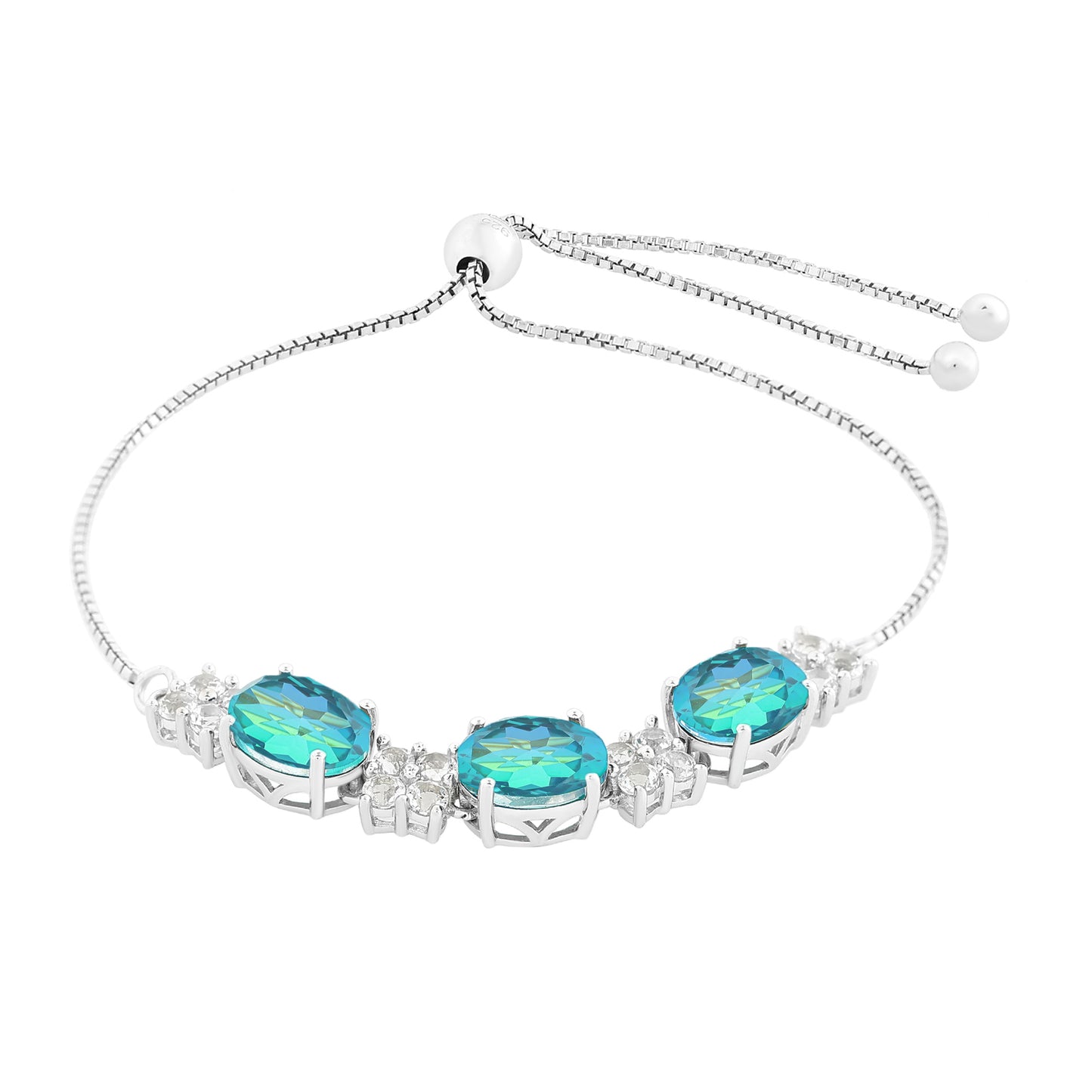 Silberarmband mit Pfauenquarz und weißem Topas