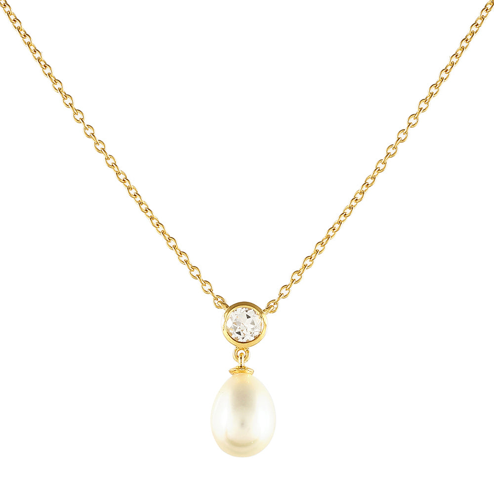 Goldplattierte Silberhalskette mit barocker Süßwasserzuchtperle und weißem Topas 1 