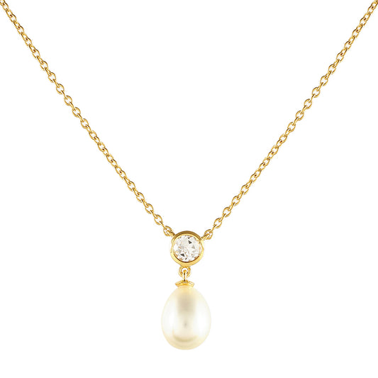 Goldplattierte Silberhalskette mit barocker Süßwasserzuchtperle und weißem Topas