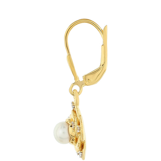 Goldplattierte Silberohrringe mit barocker Süßwasserzuchtperle und weißem Topas