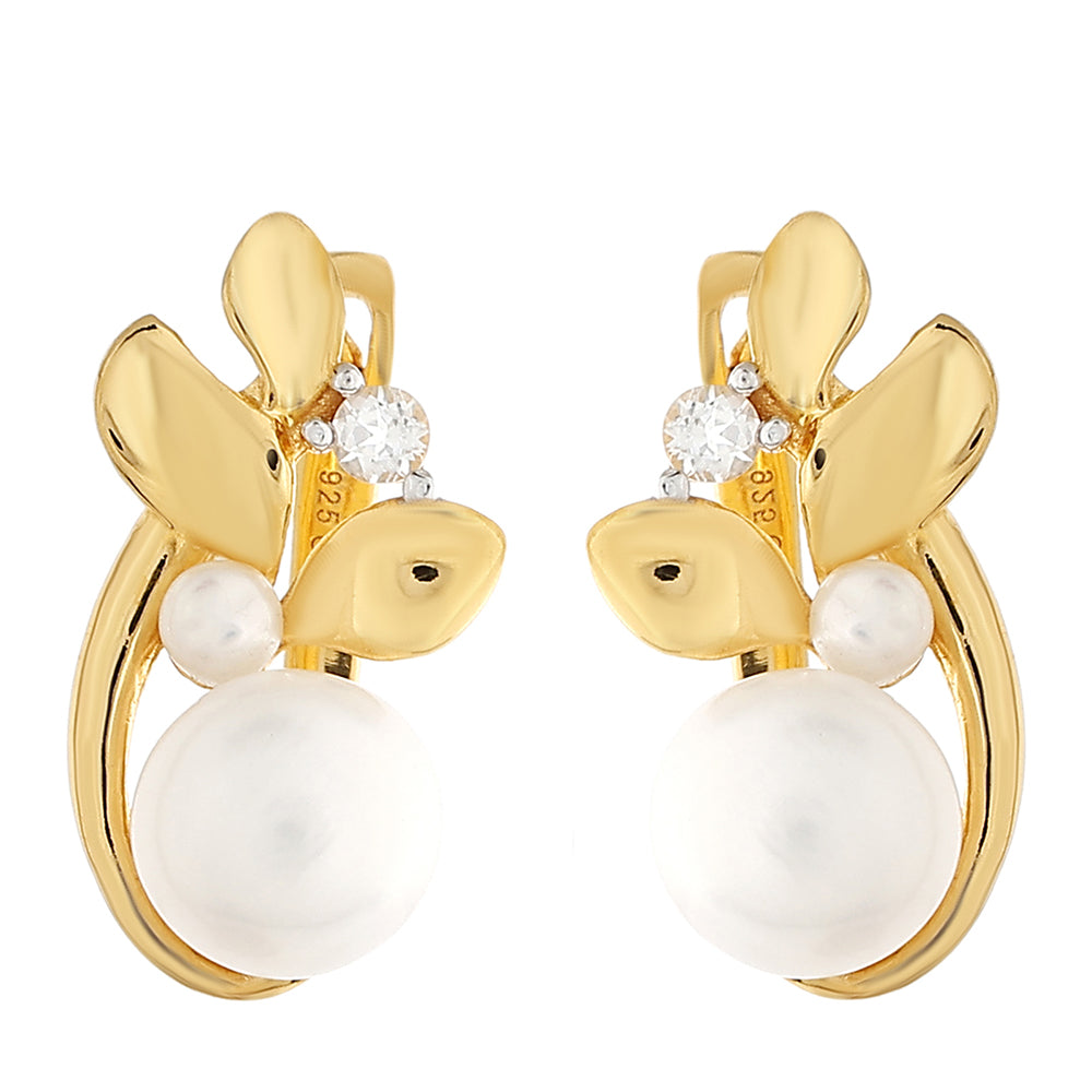 Goldplattierte Silberohrringe mit barocker Süßwasserzuchtperle und weißem Topas 1 