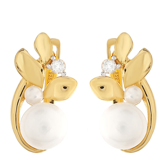 Goldplattierte Silberohrringe mit barocker Süßwasserzuchtperle und weißem Topas