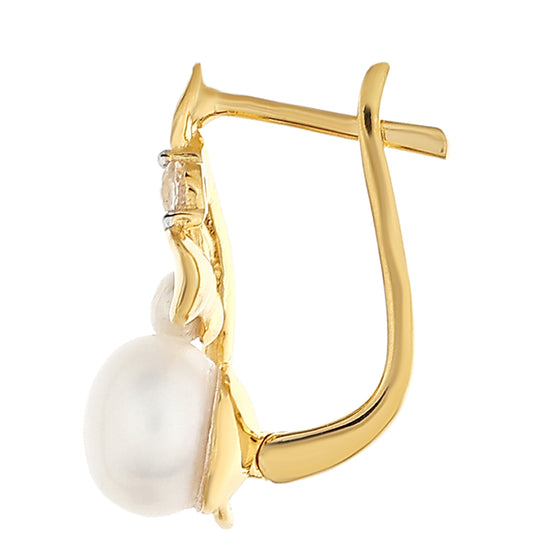 Goldplattierte Silberohrringe mit barocker Süßwasserzuchtperle und weißem Topas