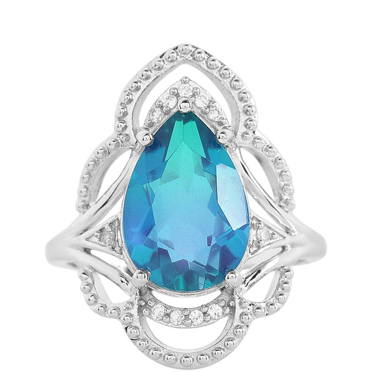 Silberring mit Pfauenquarz und weißem Topas