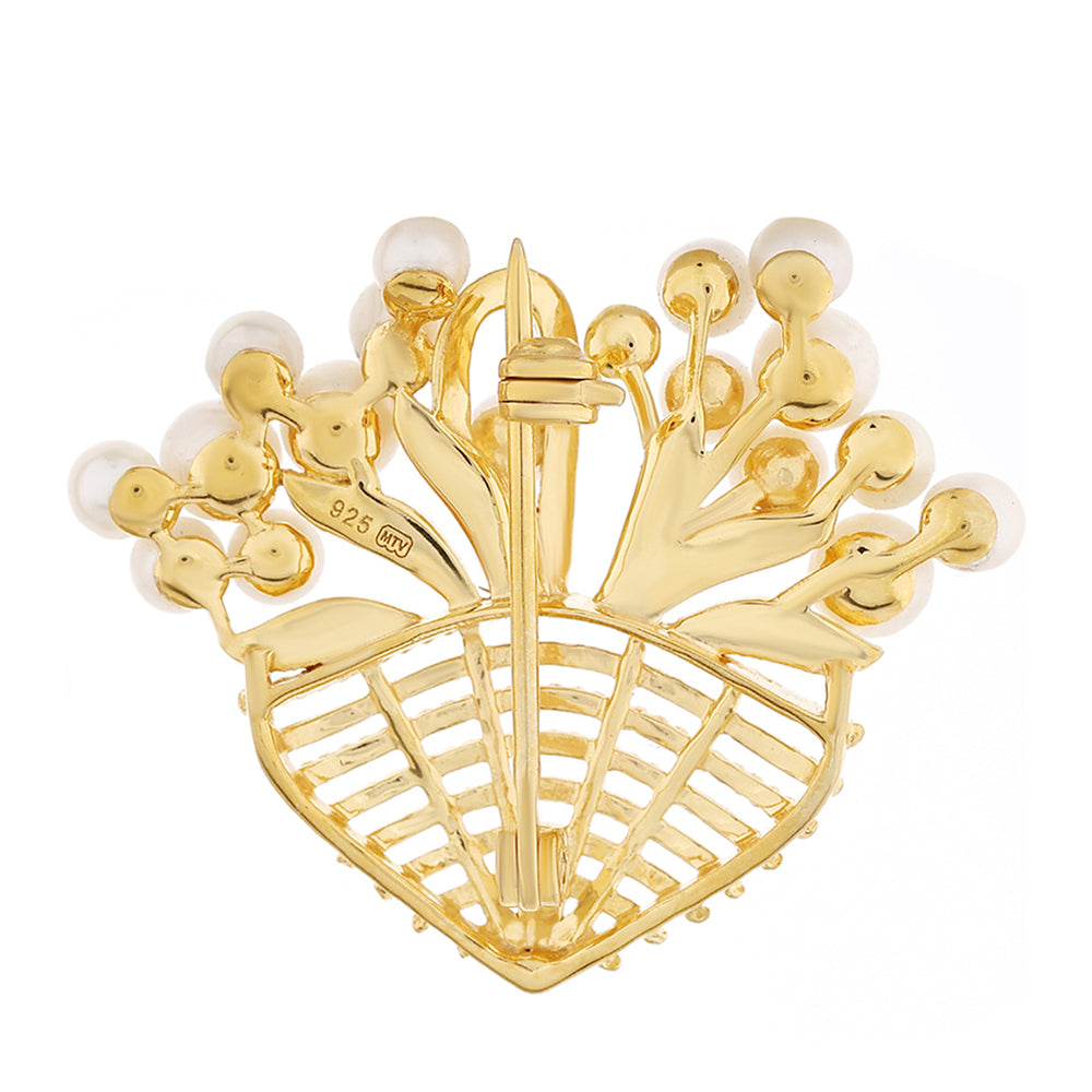Goldplattierte Silberbrosche mit barocker Süßwasserzuchtperle