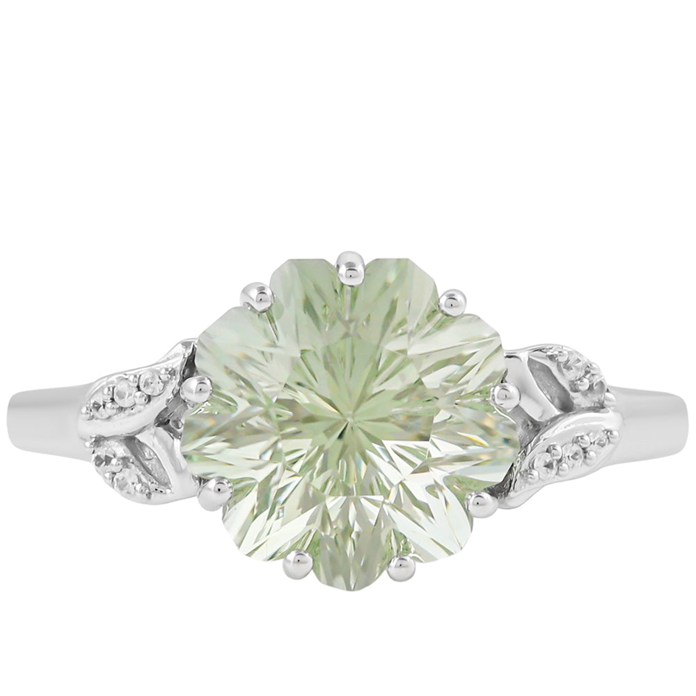Silberring mit grünem Amethyst und natürlichem Zirkon