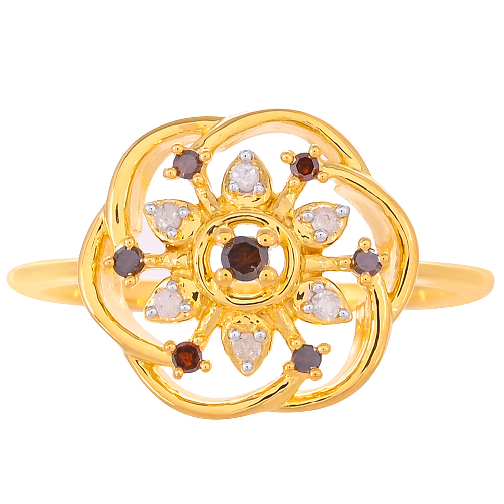 Goldplattierter Silberring mit rotem Diamant und weißem Diamant