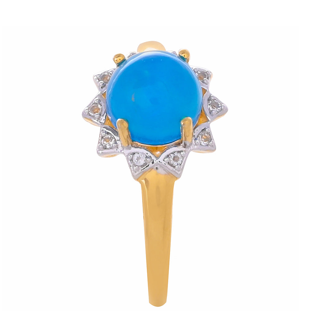 Goldplattierter Silberring mit blauem Opal aus Paraiba und weißem Topas