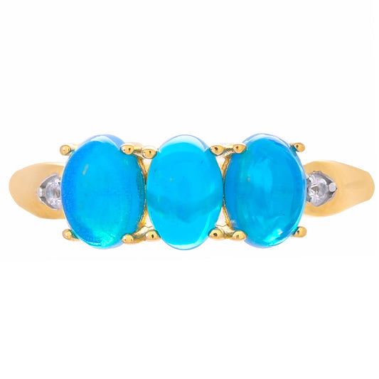 Goldplattierter Silberring mit blauem Opal aus Paraiba und weißem Topas