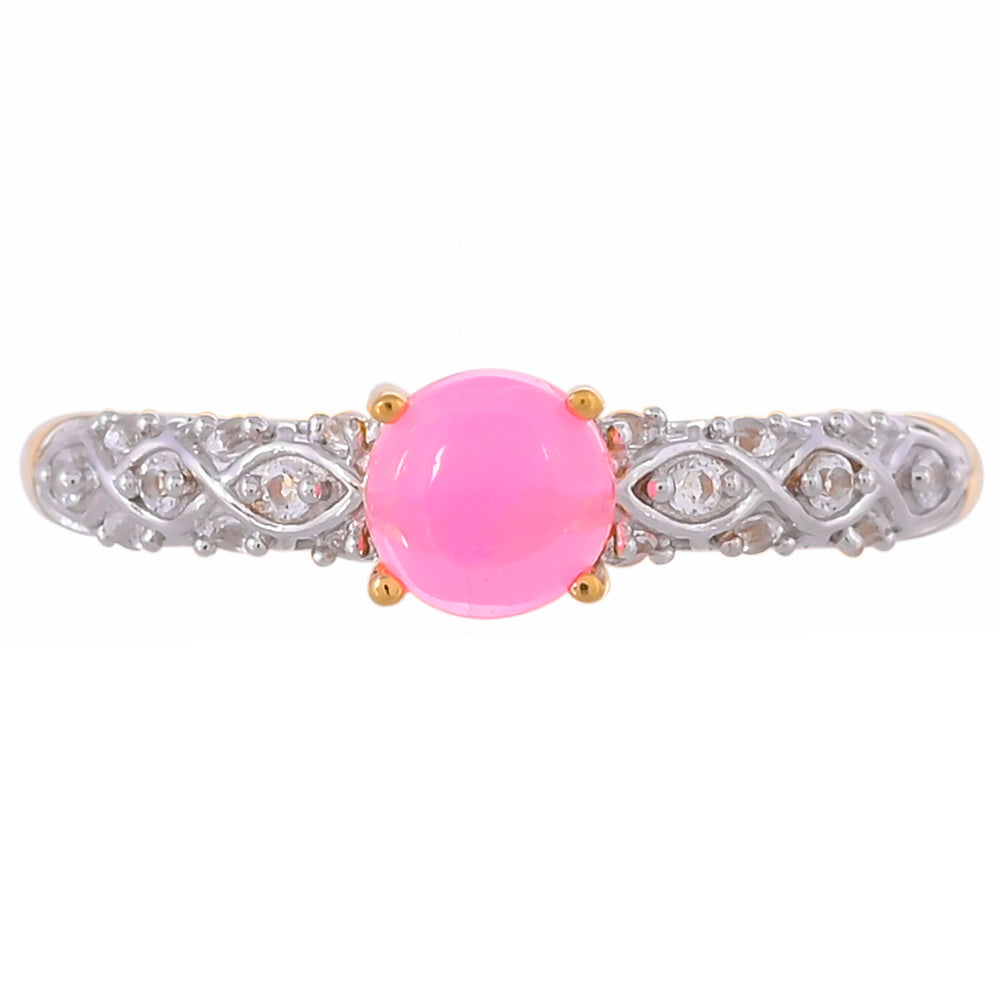 Goldplattierter Silberring mit äthiopischem neon pink Opal und weißem Topas