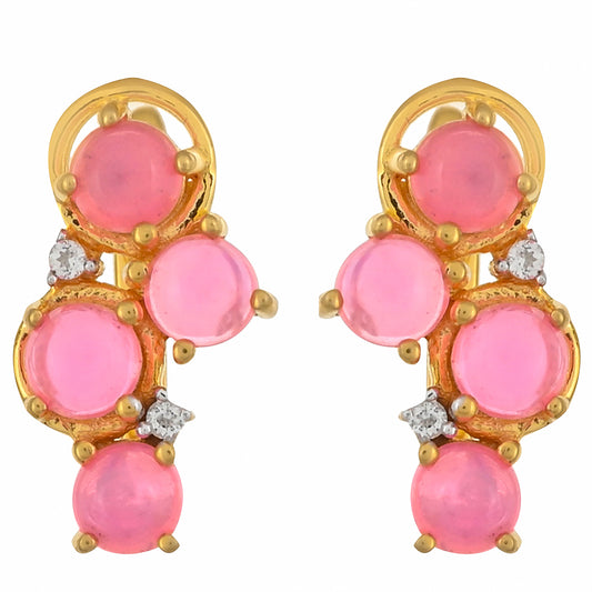 Goldplattierte Silberohrringe mit äthiopischem neon pink Opal und weißem Topas