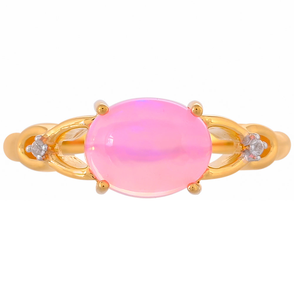 Goldplattierter Silberring mit äthiopischem neon pink Opal und weißem Topas