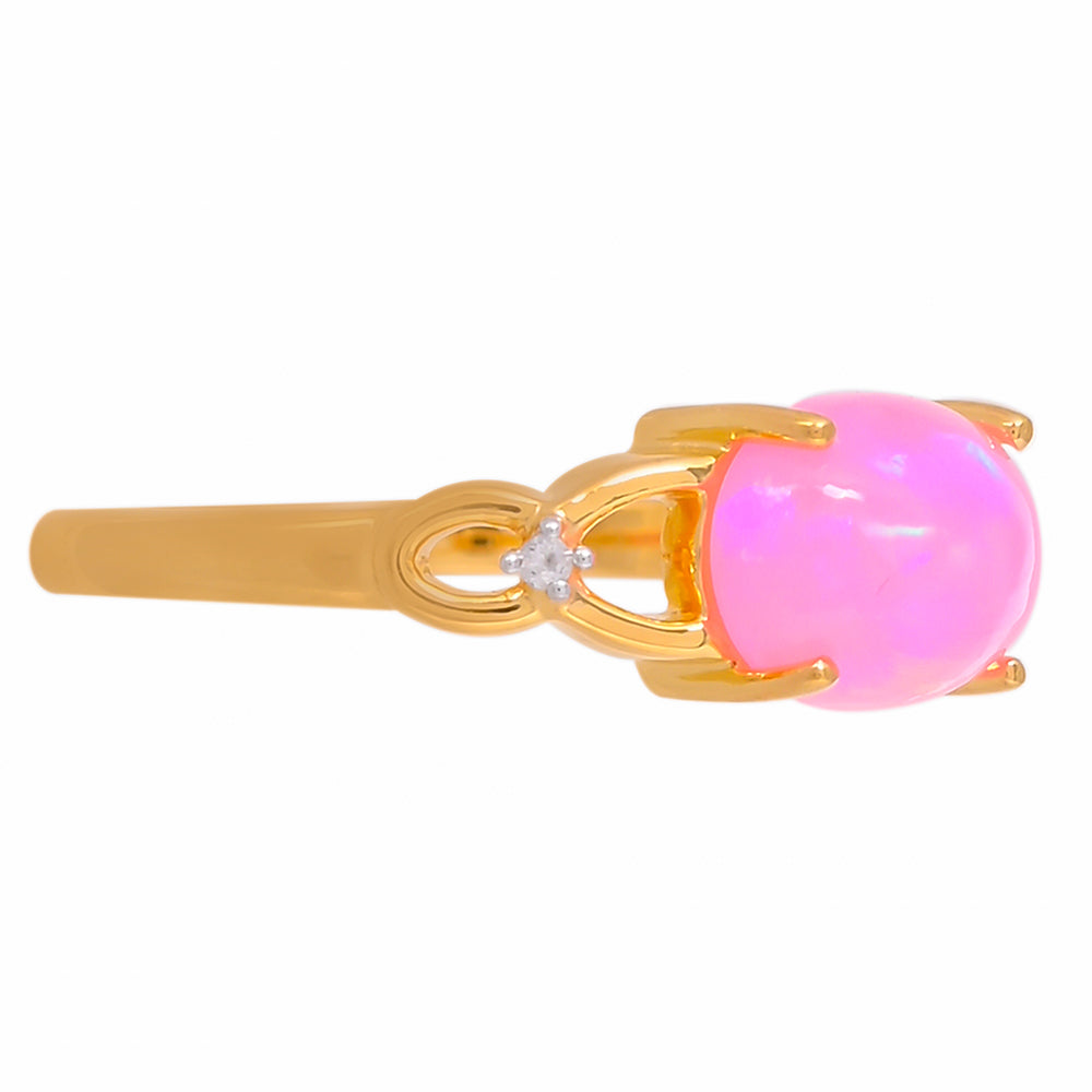 Goldplattierter Silberring mit äthiopischem neon pink Opal und weißem Topas 2 