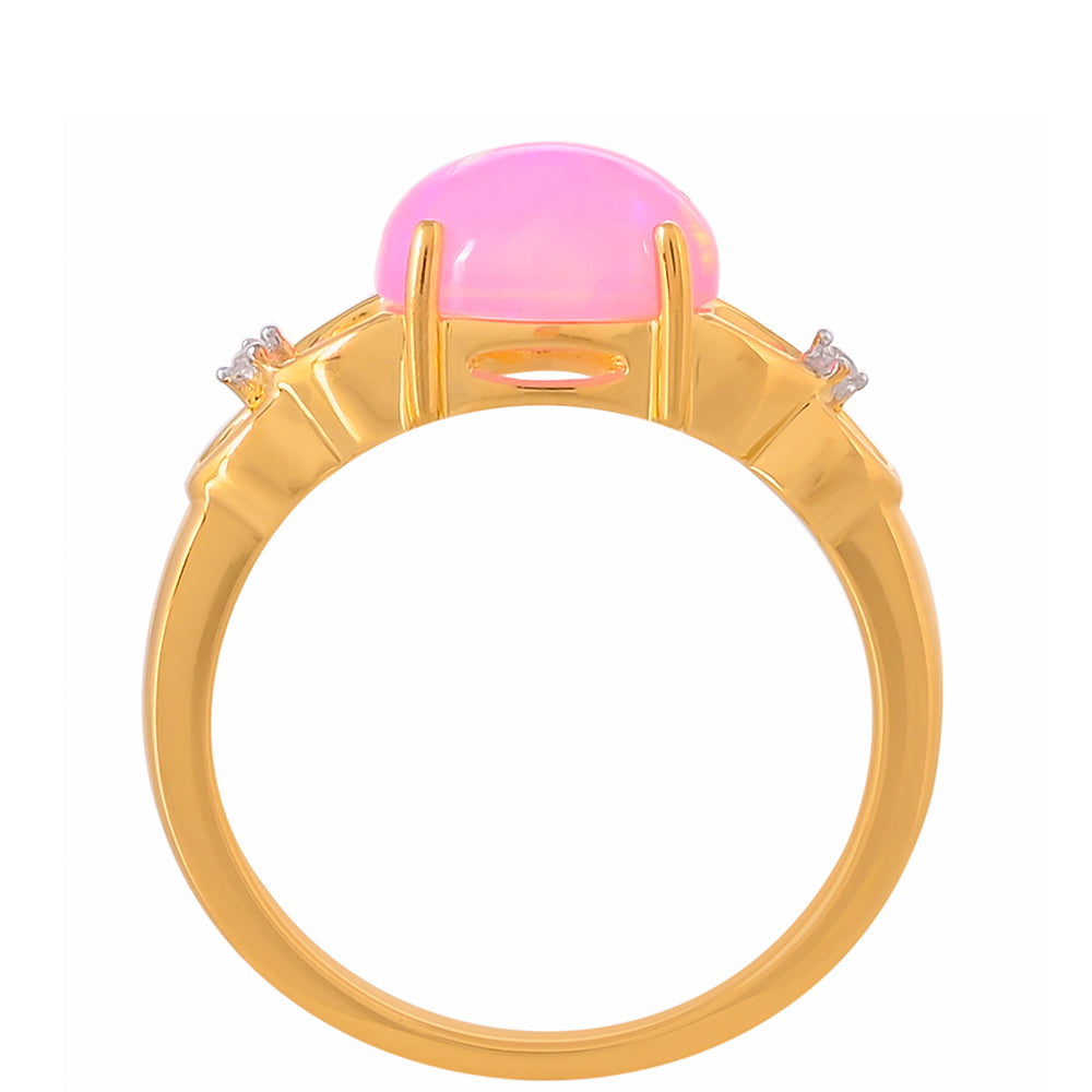 Goldplattierter Silberring mit äthiopischem neon pink Opal und weißem Topas