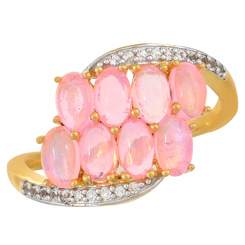 Goldplattierter Silberring mit äthiopischem neon pink Opal und weißem Topas