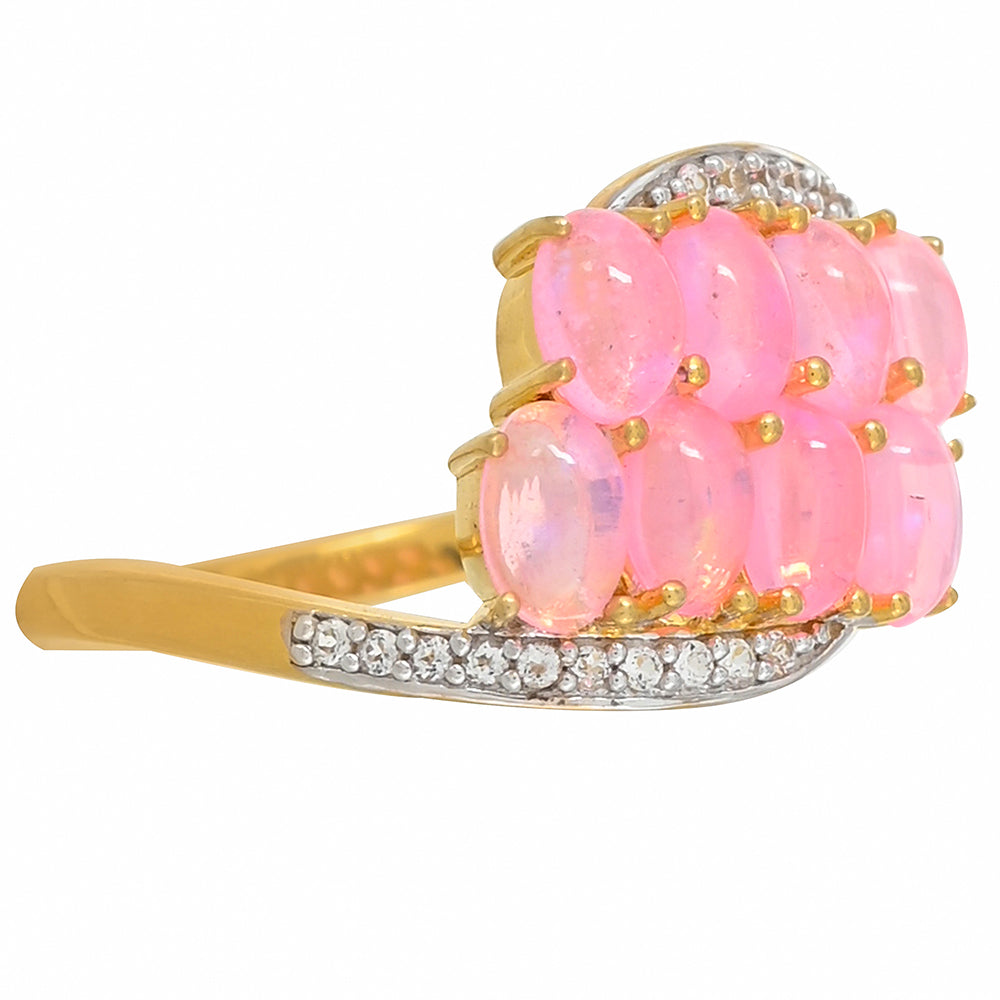 Goldplattierter Silberring mit äthiopischem neon pink Opal und weißem Topas 2 