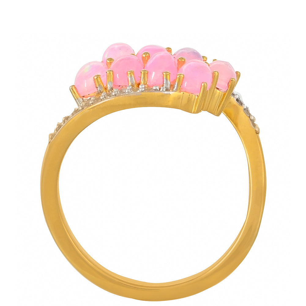 Goldplattierter Silberring mit äthiopischem neon pink Opal und weißem Topas 4 