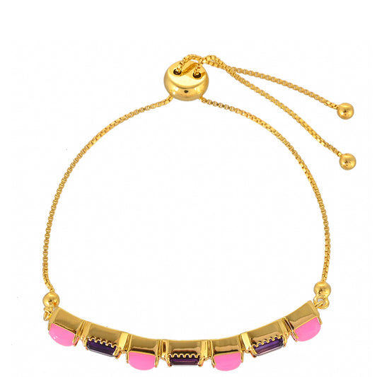 Goldplattiertes Silberarmband mit marokkanischem Amethyst und äthiopischem neon pink Opal