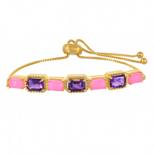 Goldplattiertes Silberarmband mit marokkanischem Amethyst und äthiopischem neon pink Opal