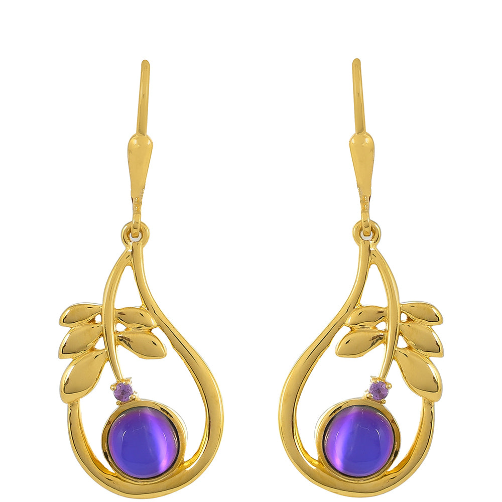 Goldplattierte Silberohrringe mit lila Mondstein und brasilianischem Amethyst 1 