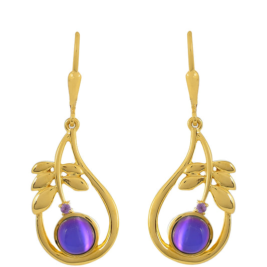 Goldplattierte Silberohrringe mit lila Mondstein und brasilianischem Amethyst