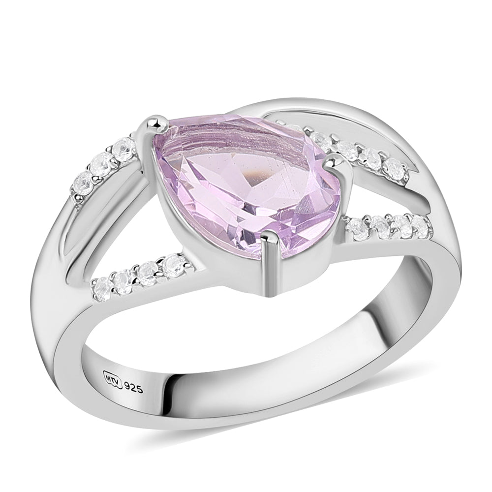 Silberring mit Rose De France Amethyst und weißem Topas