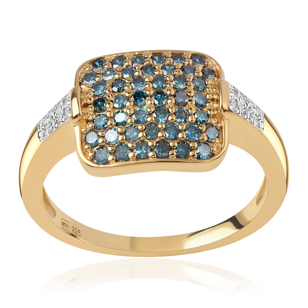 Goldplattierter Silberring mit blauem Diamant und weißem Diamant 1 