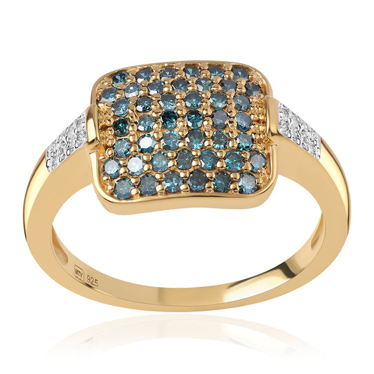 Goldplattierter Silberring mit blauem Diamant und weißem Diamant
