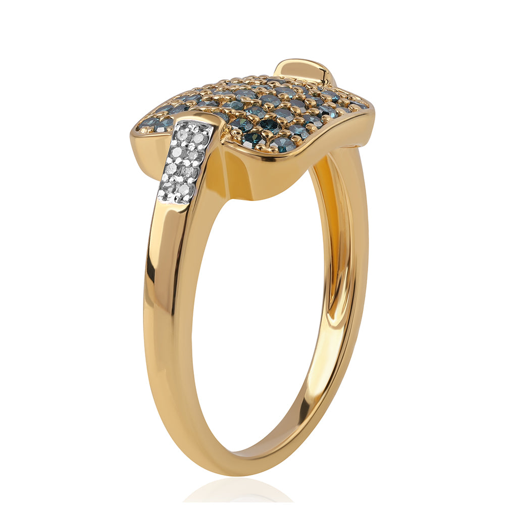 Goldplattierter Silberring mit blauem Diamant und weißem Diamant 2 