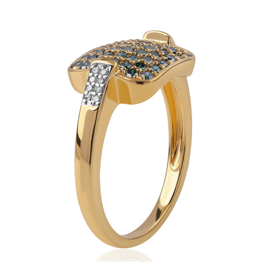 Goldplattierter Silberring mit blauem Diamant und weißem Diamant