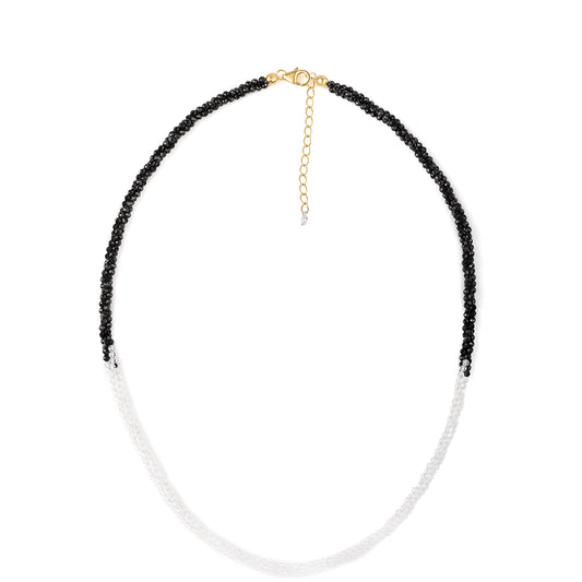 Goldplattierte Silberhalskette mit schwarzem Spinell und weißem Topas
