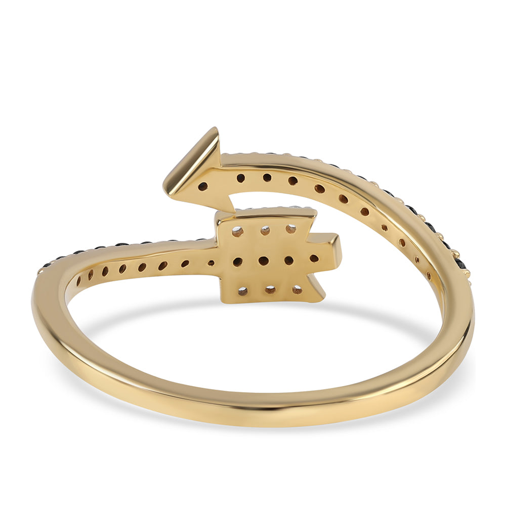 Goldplattierter Silberring mit schwarzem Spinell und weißem Topas 4 