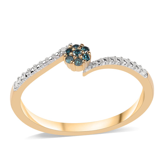Goldplattierter Silberring mit blauem Diamant und weißem Diamant