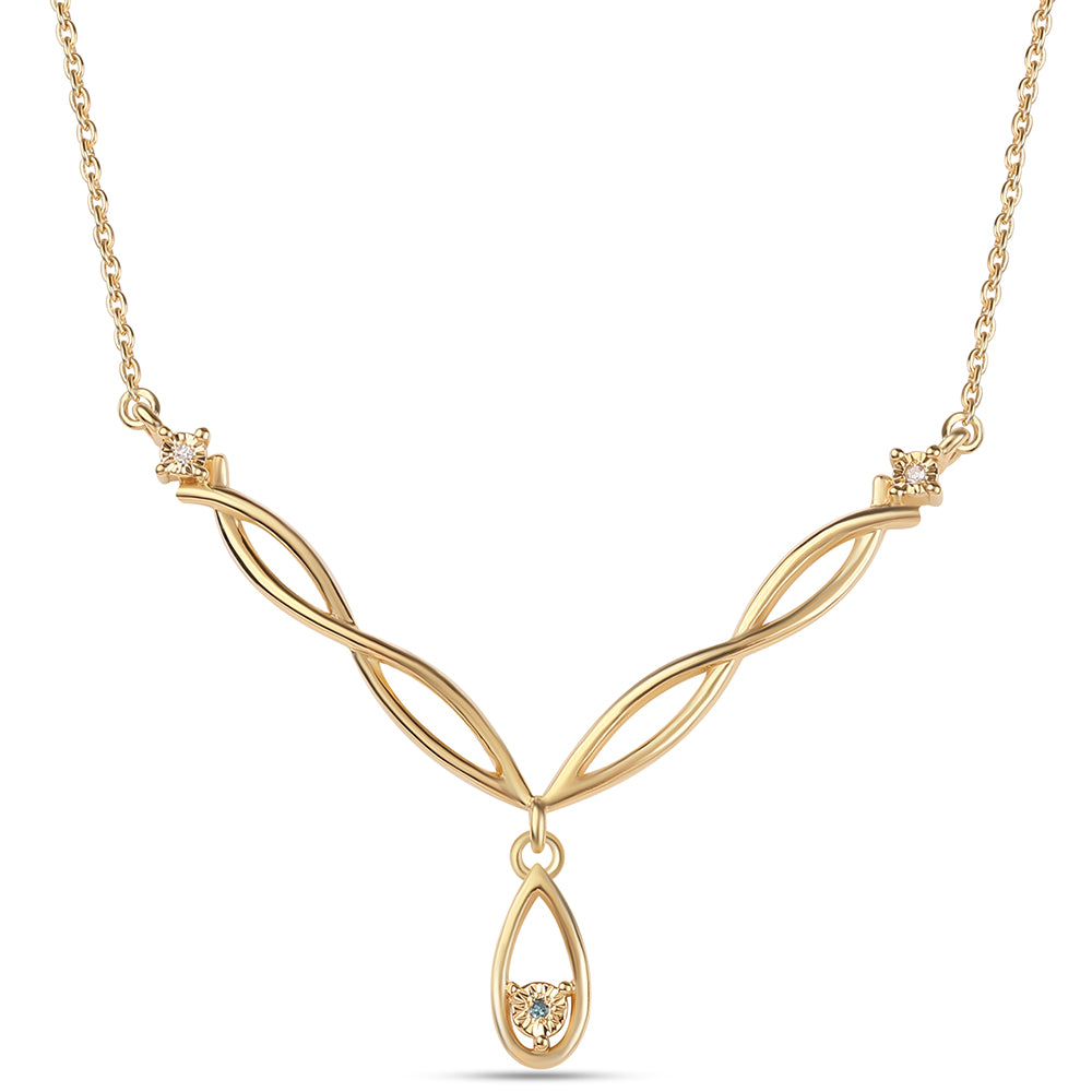 Goldplattierte Silberhalskette mit blauem Diamant und weißem Diamant