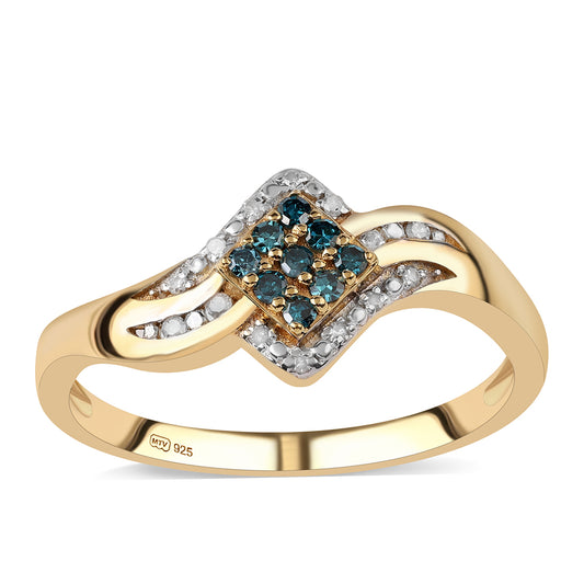Goldplattierter Silberring mit blauem Diamant und weißem Diamant