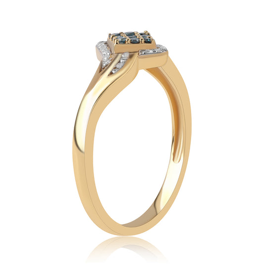Goldplattierter Silberring mit blauem Diamant und weißem Diamant