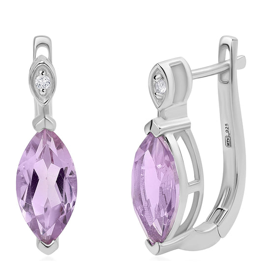 Silberohrringe mit Rose De France Amethyst und weißem Topas